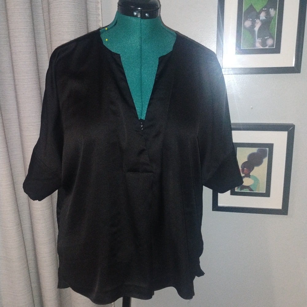Satin Dolman Sleeve Blouse in Black Sz XL